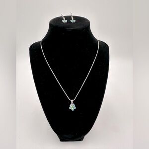 Cookie Lee Flower Rhinestone Necklace and Earrings. Silver-Toned